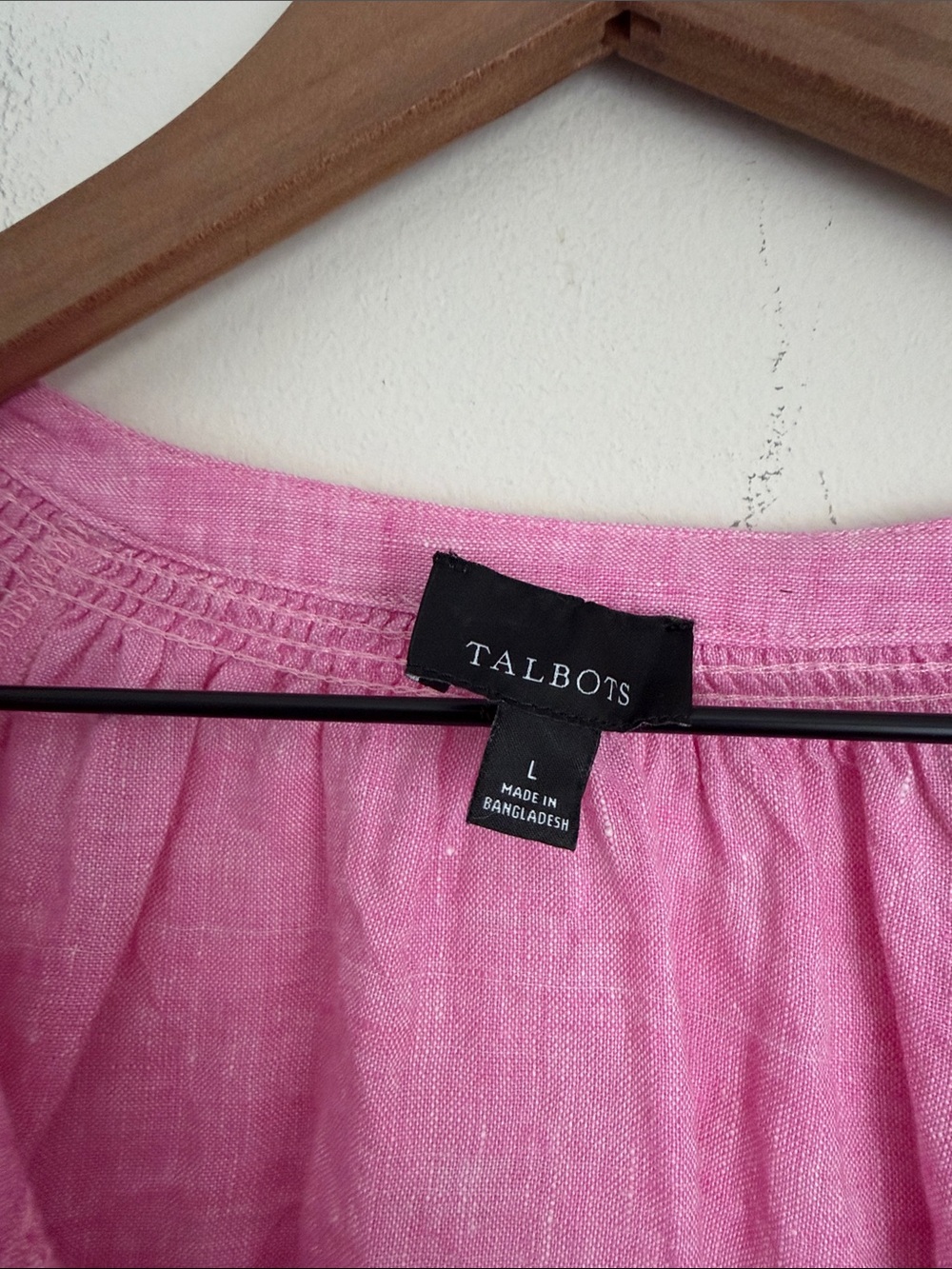 Talbots Pink Linen popover shirt lantern sleeve Peasant Coastal Boho Lagenlook L - Picture 4 of 7